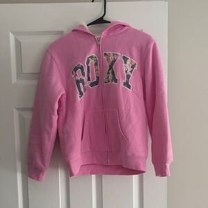Roxy Pink Zip Hoodie with Floral Logo